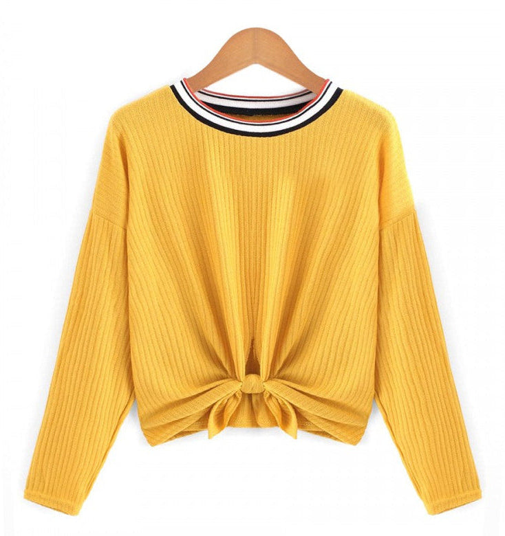 Autumn New Women's Round Neck Tie T-Shirt
